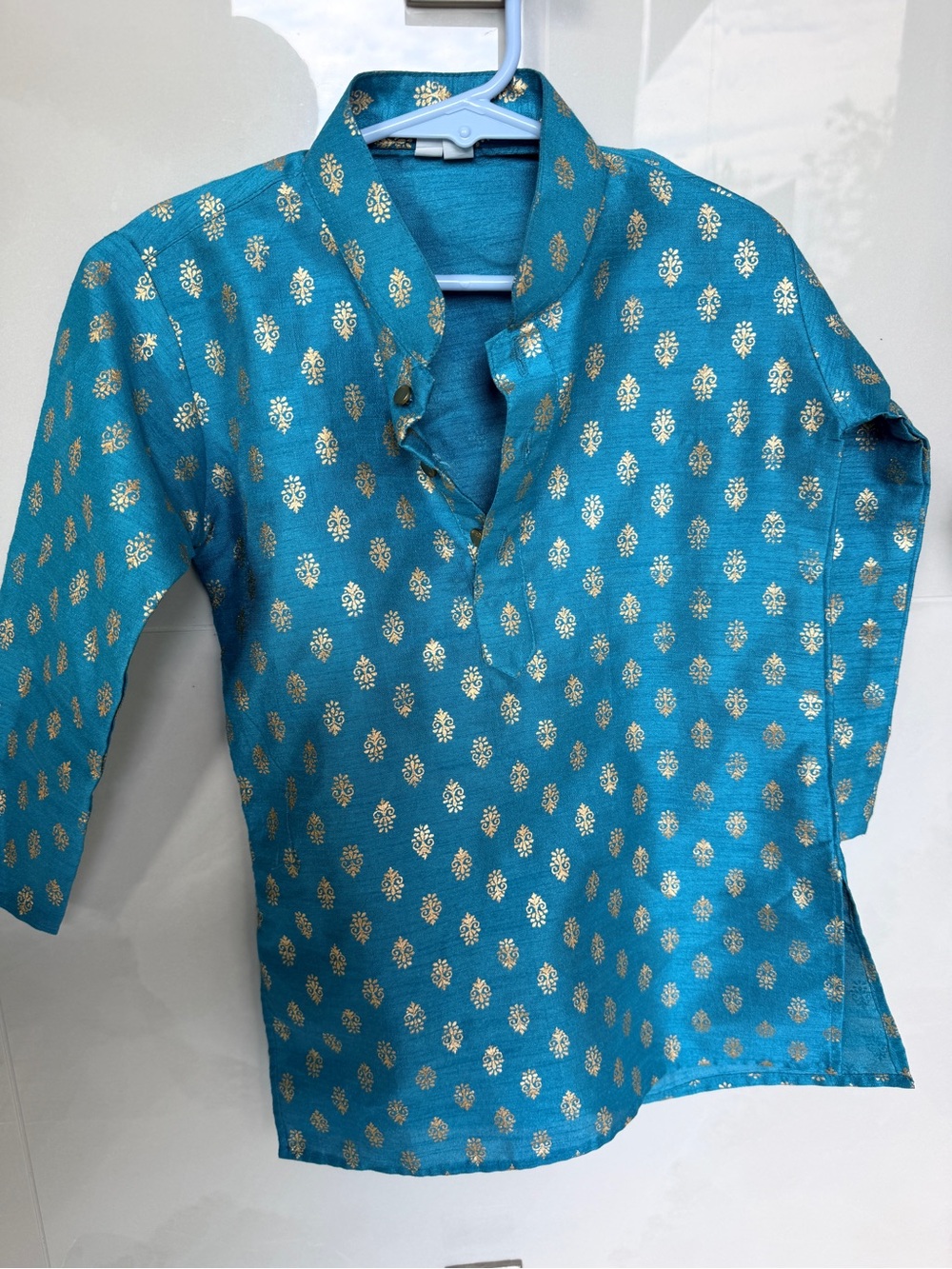 Kids Teal Gold Printed Kurta Top